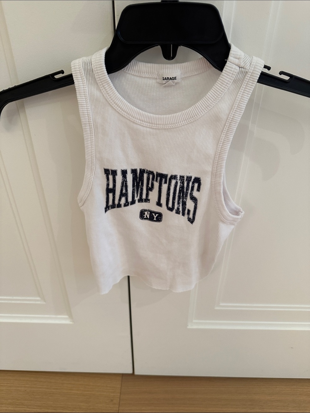 Garage White Ribbed Hamptons NY Cropped Tank